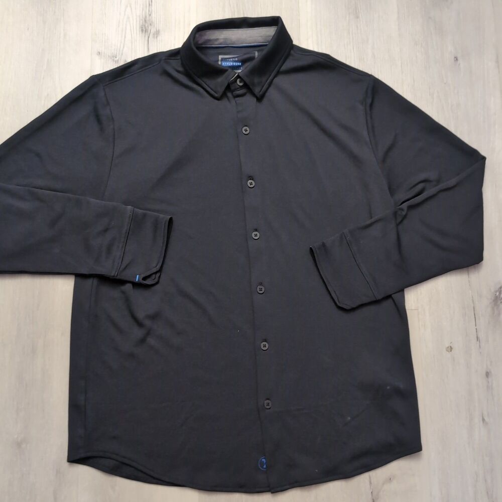 Twillory Athleisure Performance Polo Mens Size Large Black Long Sleeve